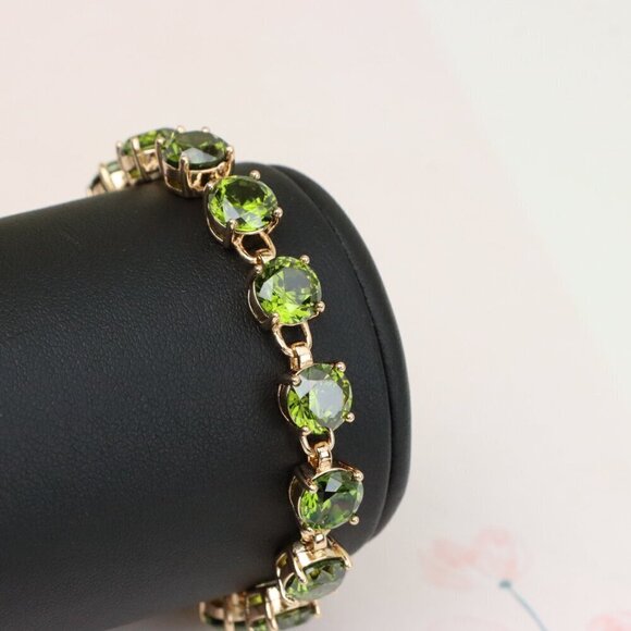 "Green Crystal Rose Gold Bracelet with Round Stones, XPBL1028 - Picture 6 of 12